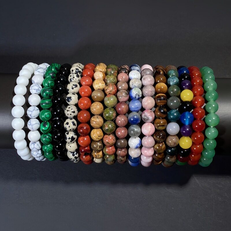 Cross-Border Hot-Selling Product: 8mm Natural Stone Bracelet, Round Agate Tiger Eye, Unisex Solid Color Beaded Bracelet